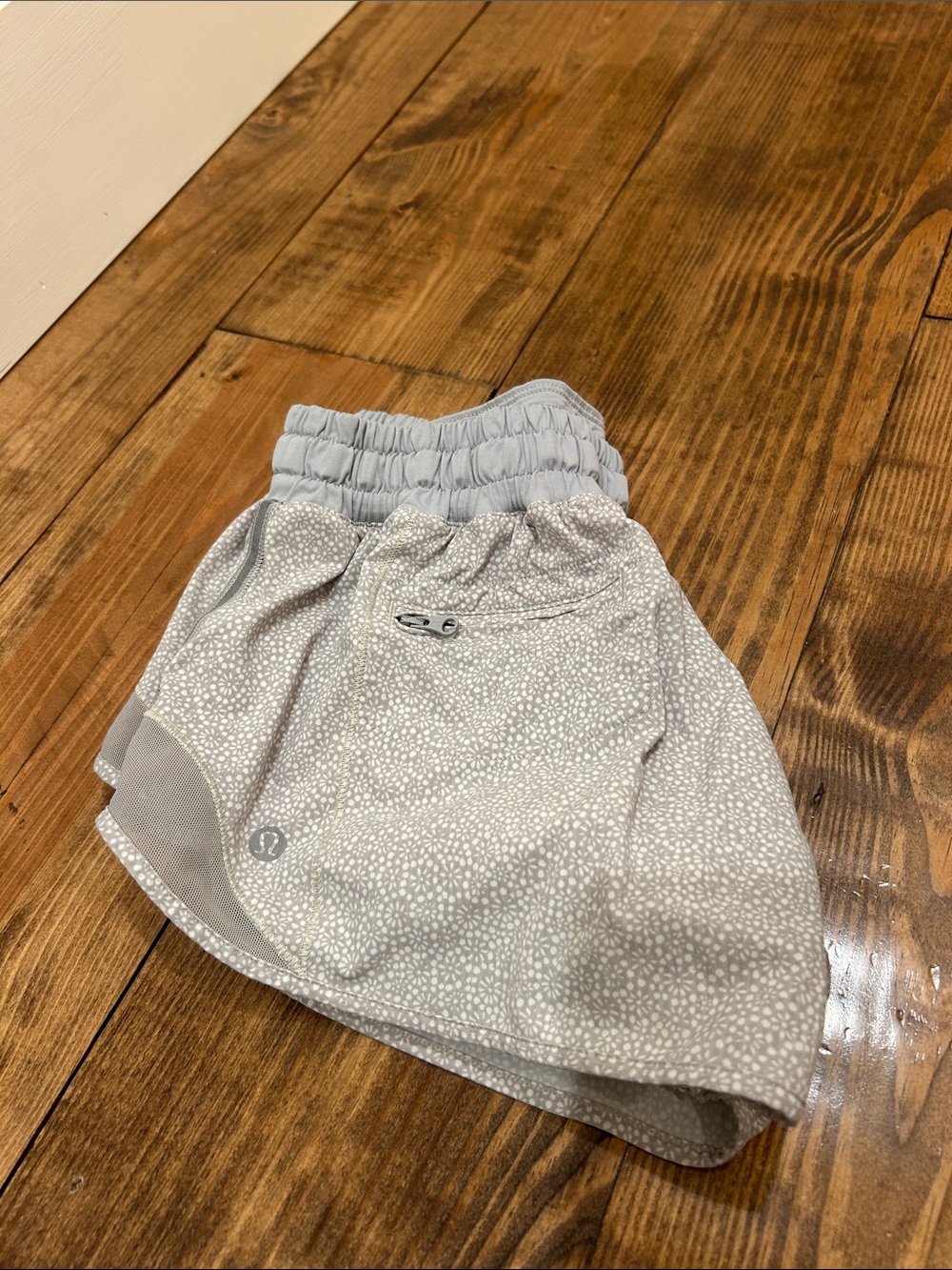 lululemon light gray speckled running shorts